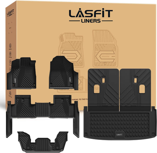 LASFIT Floor Mats & Trunk Mat & Backrest Mats for Acura Mdx 2022-2026 Cargo Mat All Weather TPE Mats Custom Fit Floor Liner for Mdx 1st & 2nd & 3rd Row Car Mats & Cargo Liner, Black, Easy to Clean