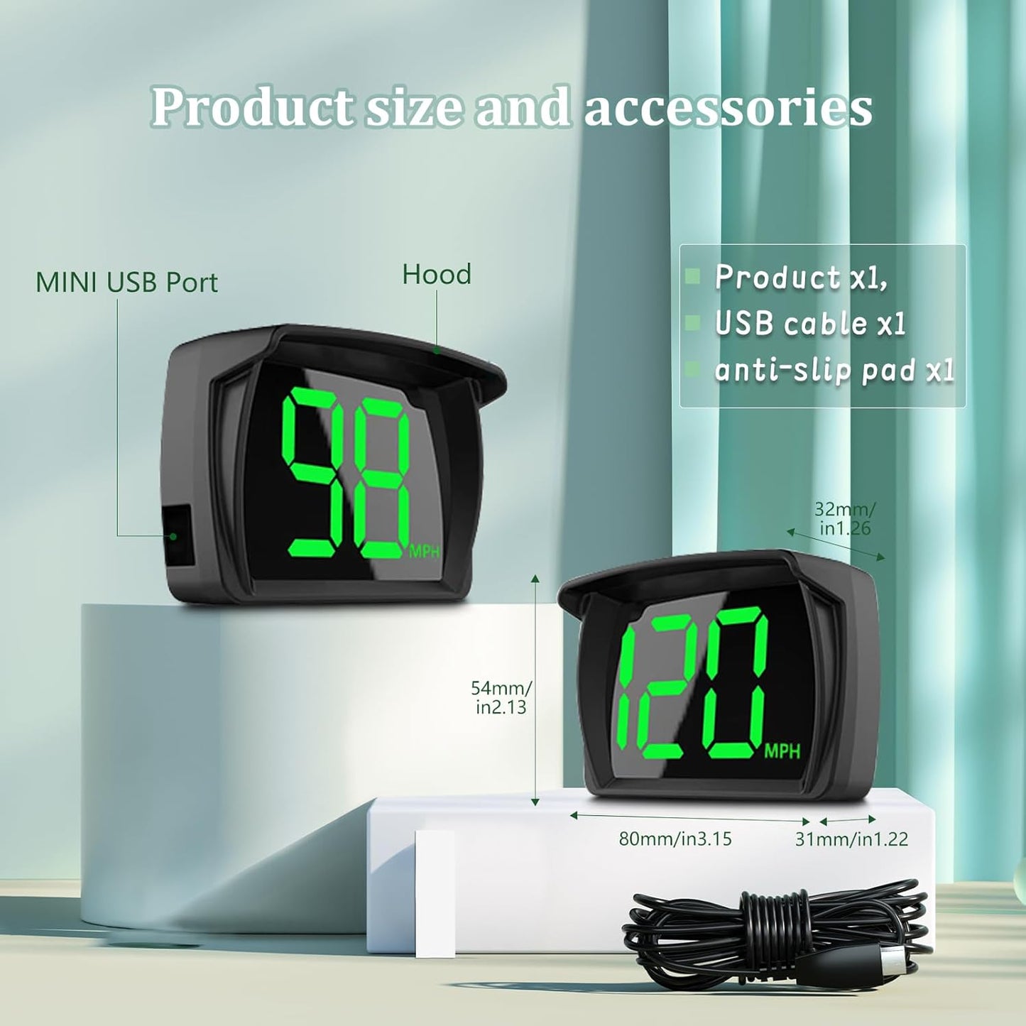 Speedometer HUD, GPS Digital Speed Meter with MPH, Head Up Display for All Cars, USB Cable Plug & Play