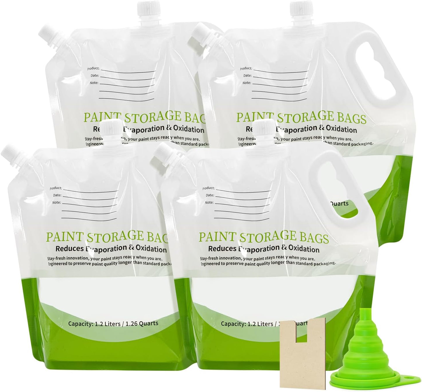 4 Pcs Paint Storage Pack Bags, 1.2L Reusable Paint Saver Bags with Funnel for Leftover Water Based Paint, Airtight Pouches for Easy Mixing & Dispensing for Home DIY Professional Painters