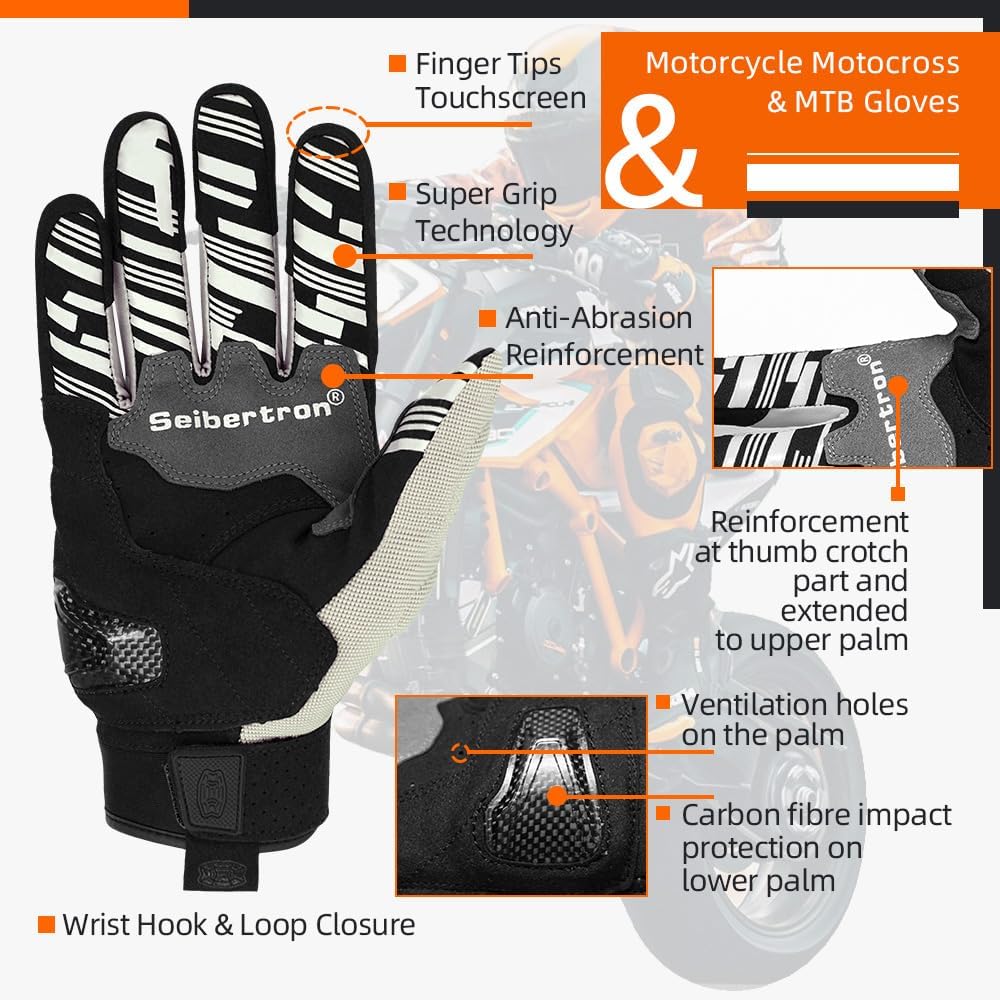 Seibertron SPS Series Touchscreen Motorcycle Motocross BMX ATV MTB Bicycle Cycling Full or Half Finger Gloves Adult and Youth