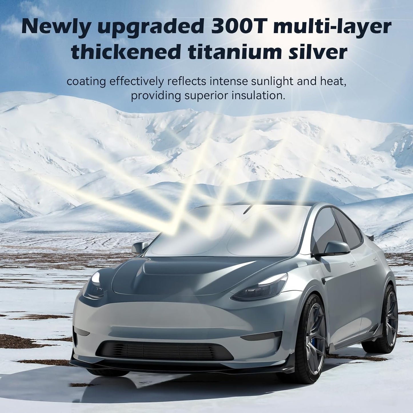 Car Windshield Sun Shade, 300T Thickened Car Window Shades Heat Reflective Interior Cool, Universal Fit for Most Cars SUVs Trucks, Foldable & Portable Design (for Tesla Model 3/Y (57'' × 37''))