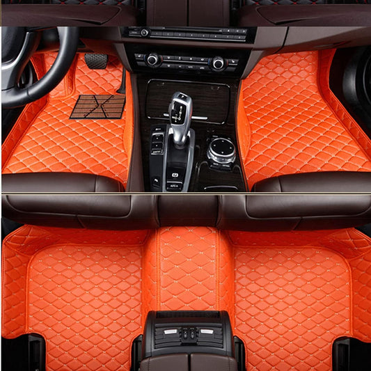 Custom All-Weather Protection Luxury Leather Floor Mats for Cars SUVs Trucks According Anti-Slip Leather Floor mats ﻿ (17,Orange)