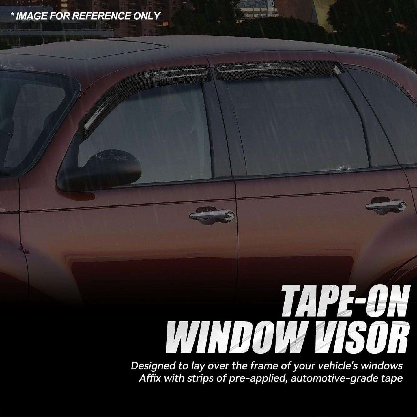 Auto Dynasty 4Pcs Carbon Fiber Pattern Window Visors Compatible with 2001-2010 Chrysler PT Cruiser, Tape-On Front & Rear Window Deflectors Rain Guards Side Vent Shade, Exc Convertible, Glossy Black