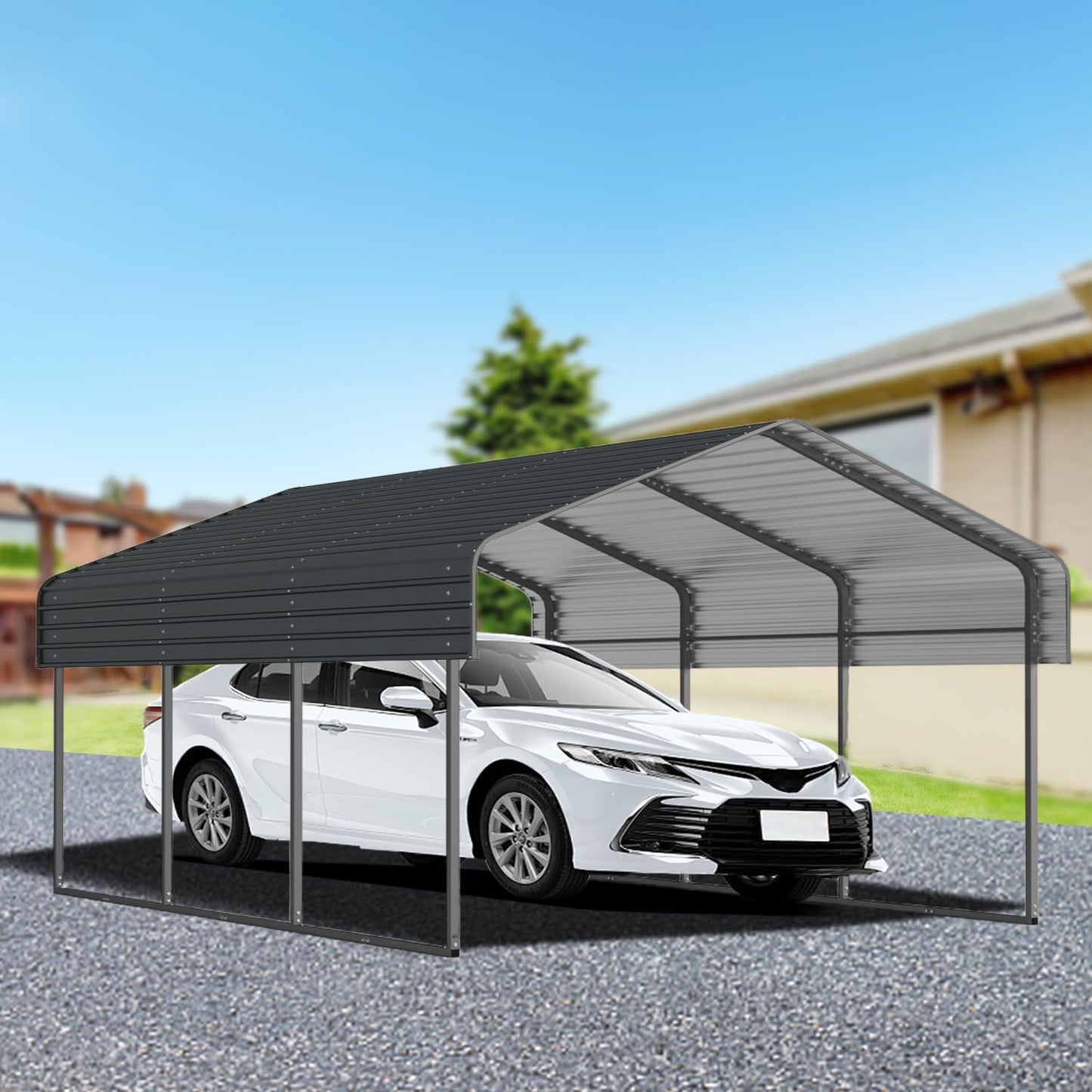 10x15 FT Metal Carport, Heavy Duty Car Port Canopy with Galvanized Steel Roof & Frame, Large Metal Carport Kit, Steel Car Shelter, Outdoor Car Garage for Car, Boat, Truck, Black