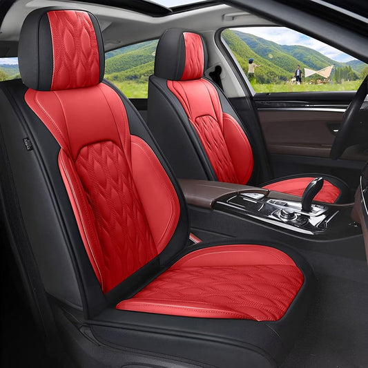 2 Front Car Seat Covers Fit for Toyota Camry 2012-2025 Faux Leather Automotive Seat Covers Waterproof Car Seat Protector with Airbag Compatible (2 Seats, Black&Red)