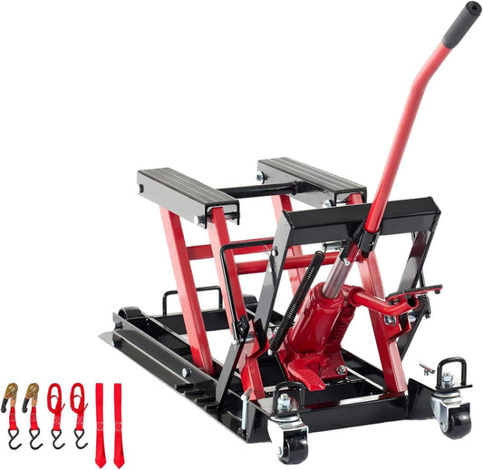 1500 lbs Hydraulic Motorcycle Lift Jack with Safety Lock & Foot Pedal, Heavy Duty Steel ATV/UTV Lift Stand, Adjustable 4.75"-14.75" Height, Portable Garage Bike Hoist for Powersports