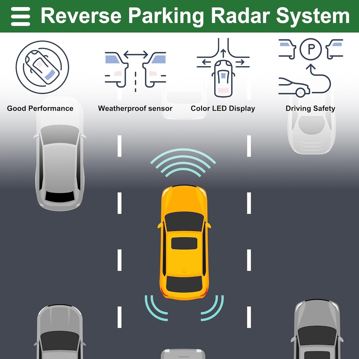Motoforti Universal Car Auto Vehicle Reverse Backup Radar System Reverse Parking Sensors Alarm Buzzer Reminder Distance Detection White 4Parking Sensors