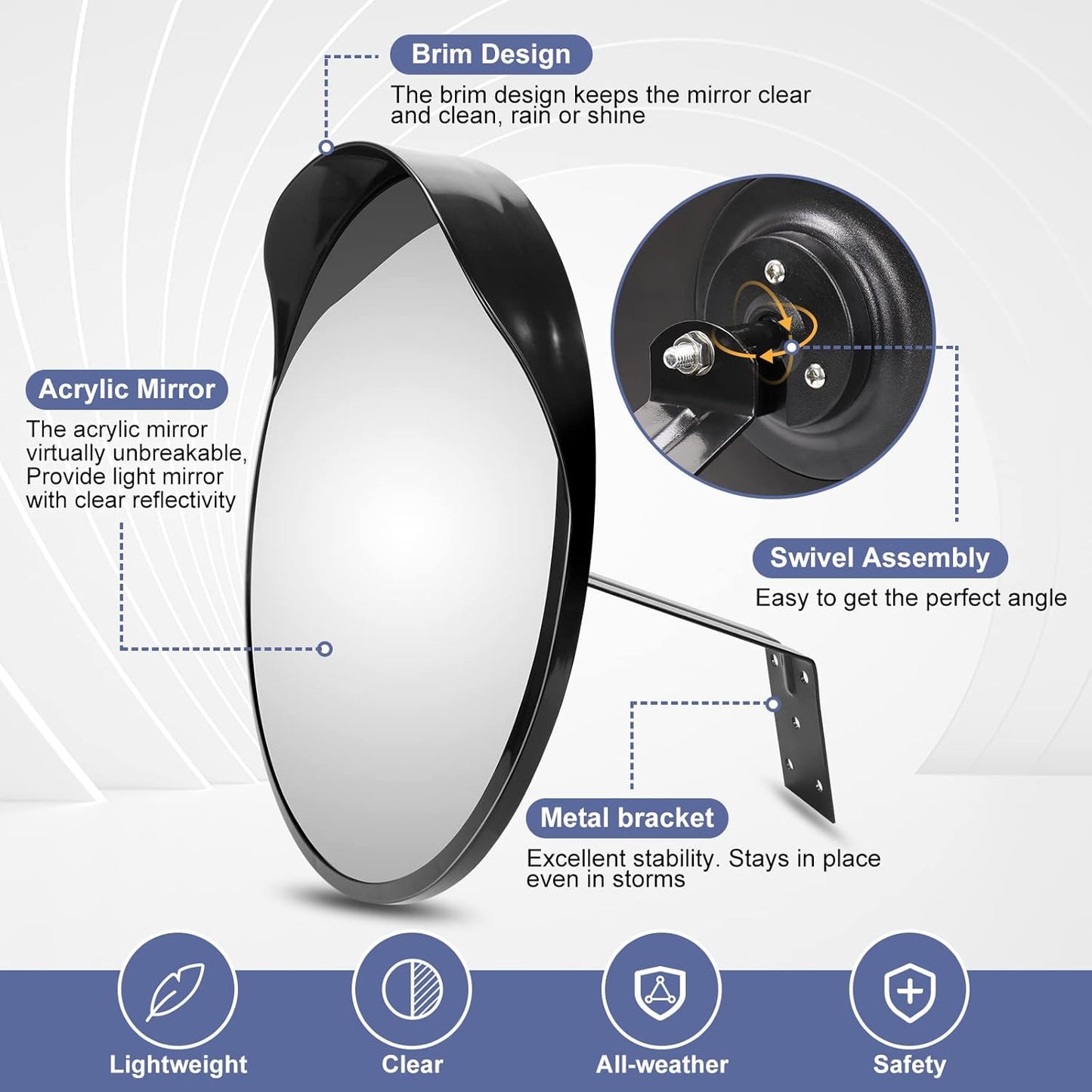 moveland 18 Inch Convex Security Mirror for Parking Assist, Adjustable Wide View Acrylic Convex Mirror for Garage, Blind Spot, Business, Office, Warehouse, Traffic (Support Indoor and Outdoor)