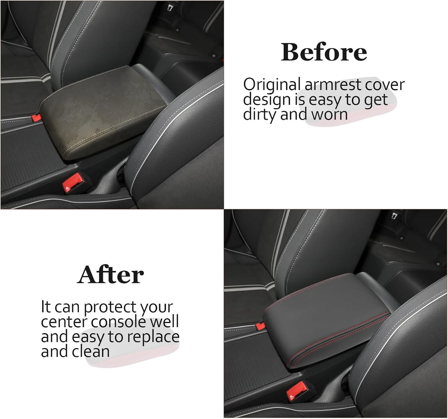 SKTU for 2020-2024 Volkswagen Golf Center Console Cover 2023 2024 Golf Accessories Armrest Cover 2023 2024 Golf R Seat Box Cover 2020-2023 2024 Golf MK8 Center Console Soft Cushion (Red Line)