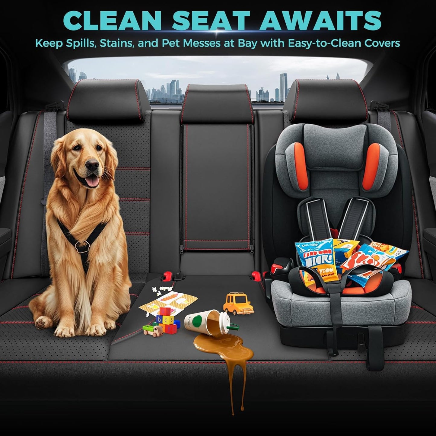 for Toyota Camry Seat Covers LE SE 2025 - Custom Fit Car Seat Covers Full Set, Leather Seat Covers for Cars, Waterproof Car Seat Cover, Black Red