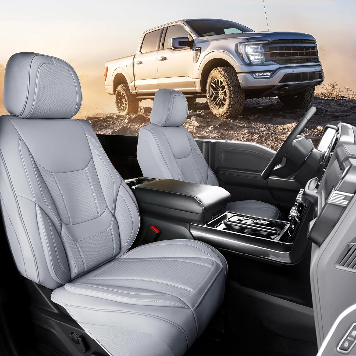 Coverland Custom Car Seat Covers Compatible with Avalanche, Ram 1500, Ram 2500 - Premium Leather Non-Slip Memory Foam Waterproof Interior Protector Front Seat-Gray [See Size Chart-Size A43]