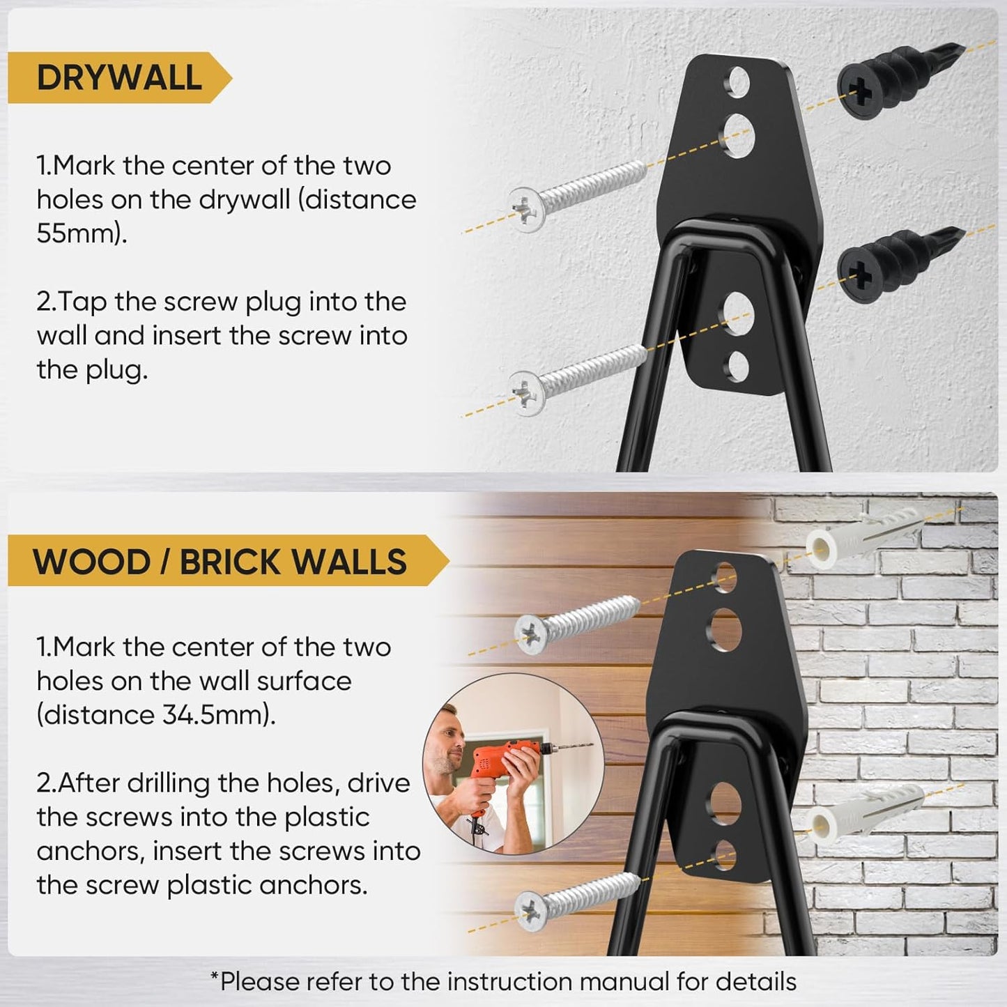 TICONN 2 Pack Heavy Duty Garage Hooks, Steel Utility Wall Storage Hooks, Wall Mount Hanger Organizer for Ladders, Bikes, Tools, Bulky Items (Medium, Orange Square)