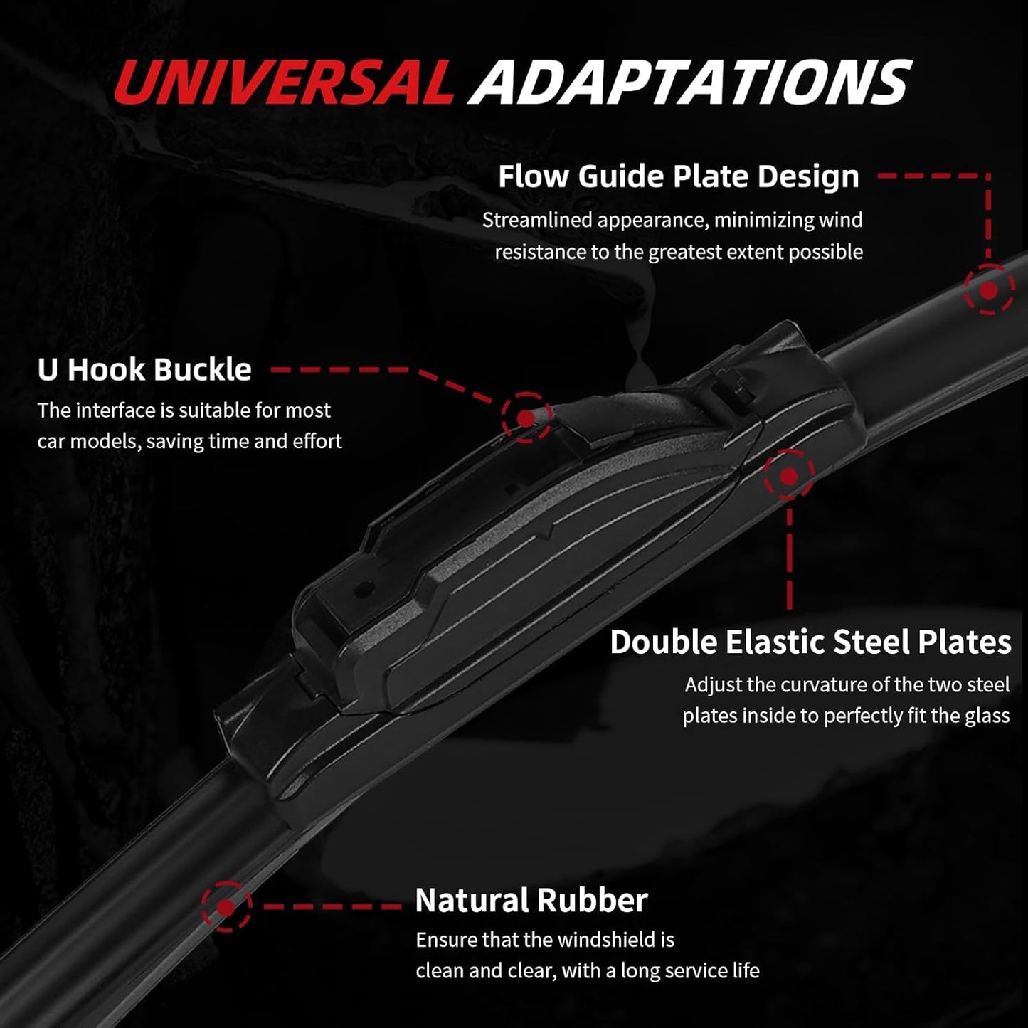OTUAYAUTO Premium Windshield Wiper Blades - Replacement for Subaru Crosstrek 13-17, Impreza 12-16, Nissan Murano 09-16, All-Weather, Front and Rear Wiper Blades, J/U Hook - 26"+16"+12" (Pack of 3)
