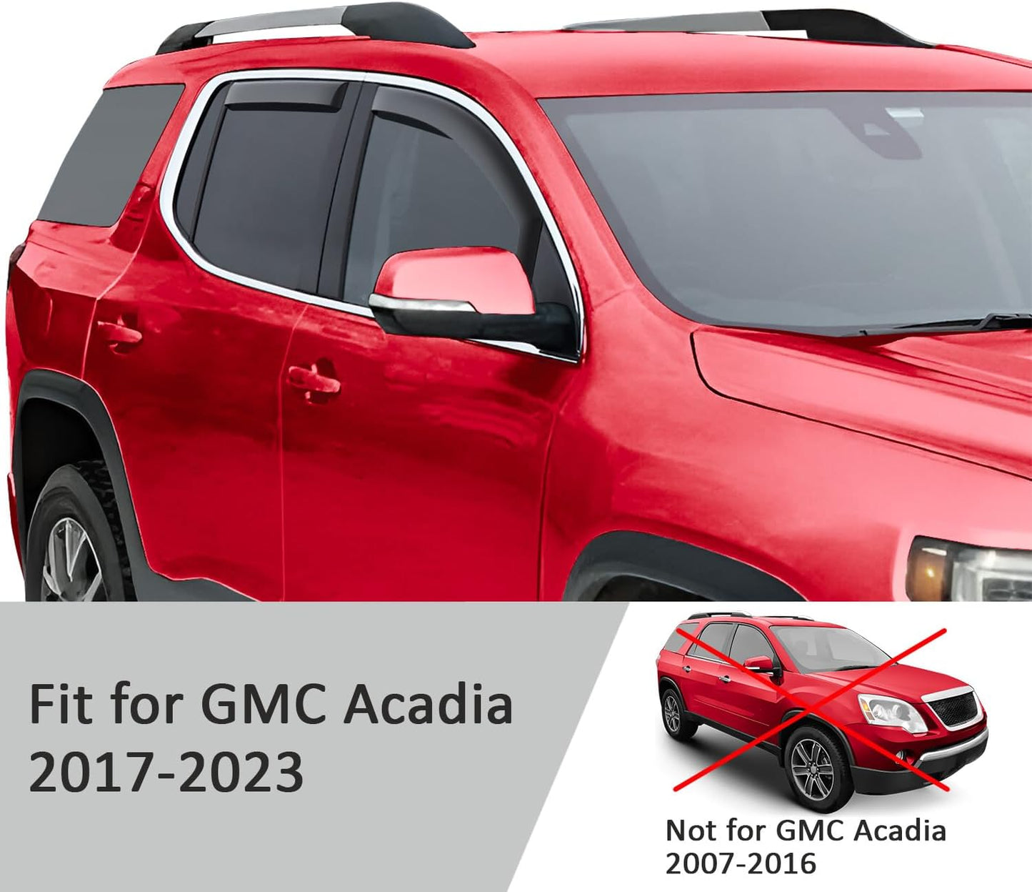 Voron Glass in-Channel Extra Durable Rain Guards for GMC Acadia 2017-2023, Window Deflectors, Vent Window Visors, 4 Pieces - 200577