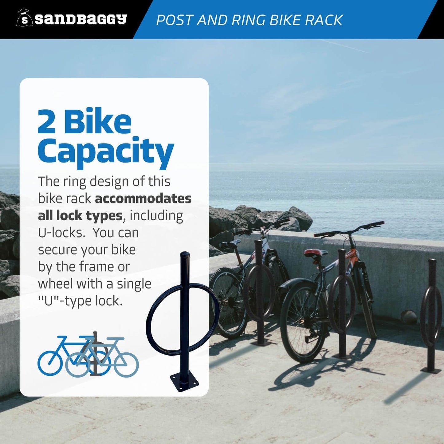 Sandbaggy Commercial Bike Racks - Galvanized Steel - Anti-Theft Design - In Ground, Apartments, Sidewalks, Industrial