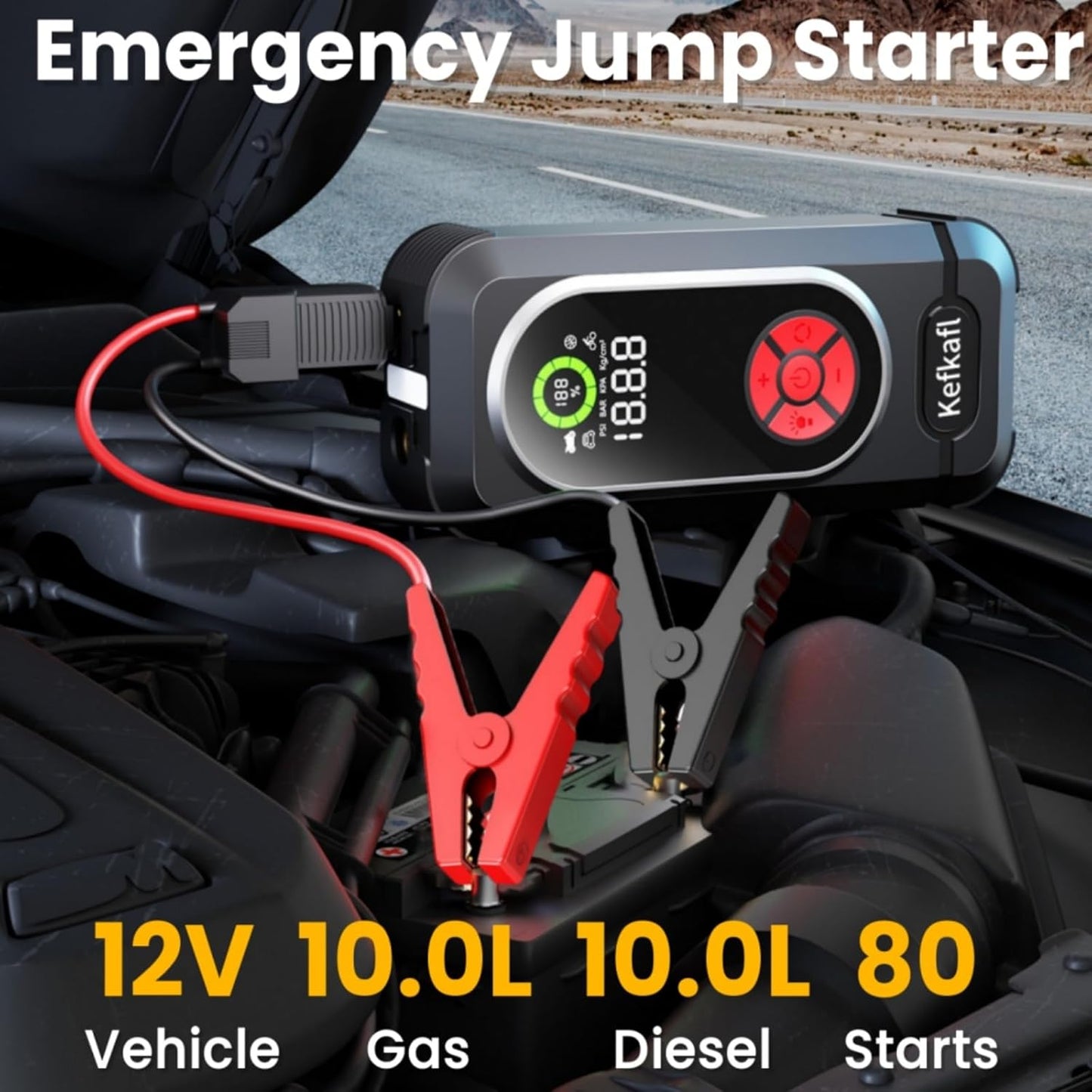 Jump Starter with Air Compressor, 4000A Car Battery Jump Starter Portable 150 PSI Tire Inflator Portable Air Compressor for Up to 10.0L Gas & 10.0L Diesel Engines, Flashlight, Jumper Cables