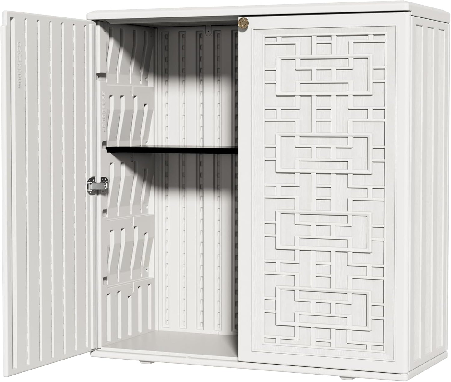 ZZM HDPE Outdoor Storage Shed, Outdoor Plastic Storage Cabinet, Horizontal Resin Tool Shed for Garden, All Weather Outdoor Storage Clearance, DIY Usage, with one Shelf (White)