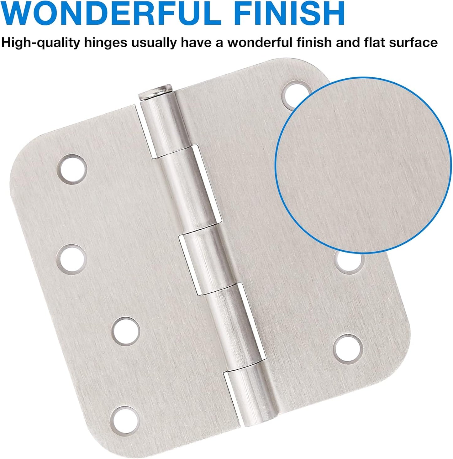 3 Pack 4 Inch Door Hinges Brushed Nickel Interior/Exterior Door Hinges Satin Nickel 4"x4" 5/8 Radius Rounded Front 4In Door Hinges Silver Heavy Duty Iron Shed House Hinges Door Hardware Brushed Nickel