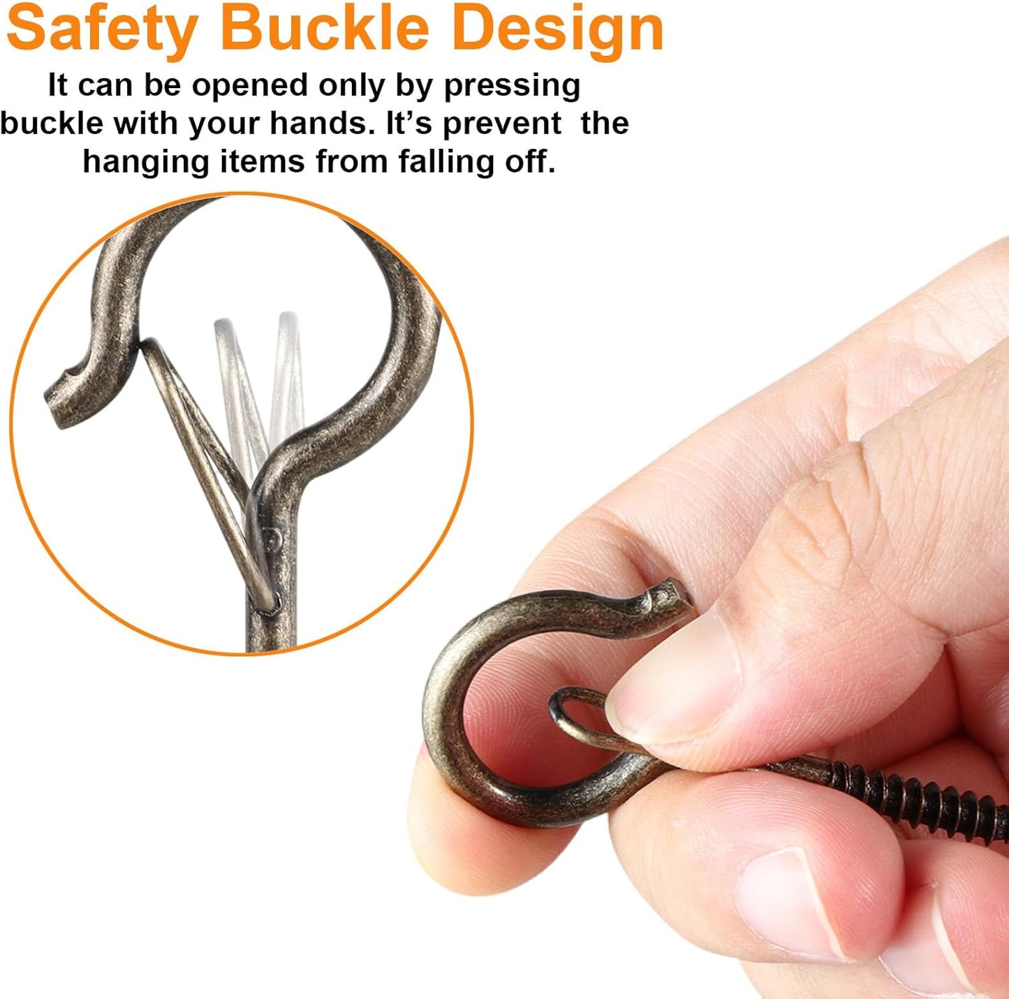 48 PCS Q-Hanger Hooks, Screw Hooks for Outdoor String Lights, Safety Buckle Design Cup Eye Hook for Hanging Christmas Lights, Plants, Mounted on Wall Ceiling, Include 1 Wing Nut Driver, Copper