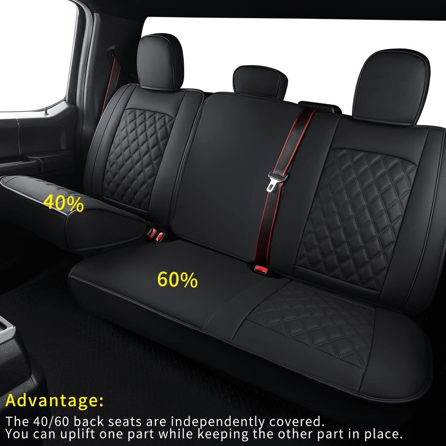 LUCKYMAN CLUB F150 Faux Leather Seat Covers Fit for 2015-2024 2025 F150 SuperCrew and 2017-2025 F250 F350 F450 Super Duty Crew Cab Pickup Trucks(Rear,Black)