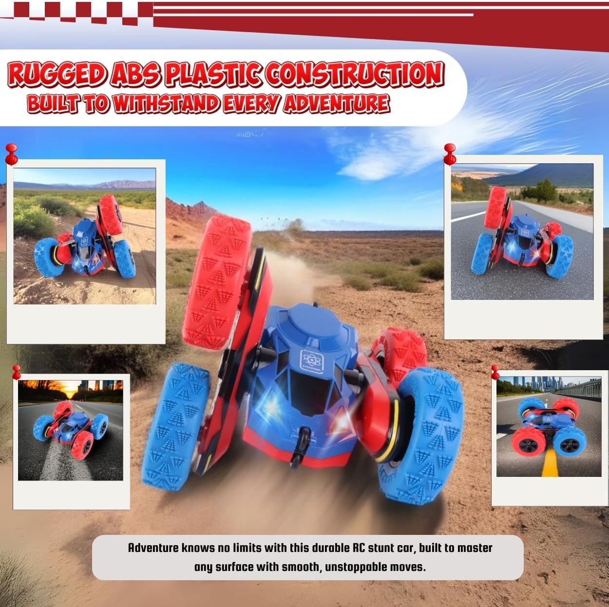 RC Stunt Car Remote Control Cars with Lights Double-Sided Driving Indoor Outdoor Toys Gifts for Boys and Girls Ages 4 5 6 8 7 8 9 11 12 Blue & Red