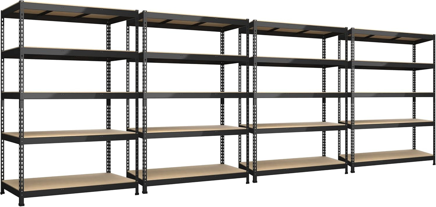4 Packs 48" W x 24" D x 72" H Adjustable Garage Storage Shelves - 5-Shelf Heavy Duty Shelving Unit, Metal Utility Storage Organizer Racks for Warehouse Pantry Closet Kitchen, Black