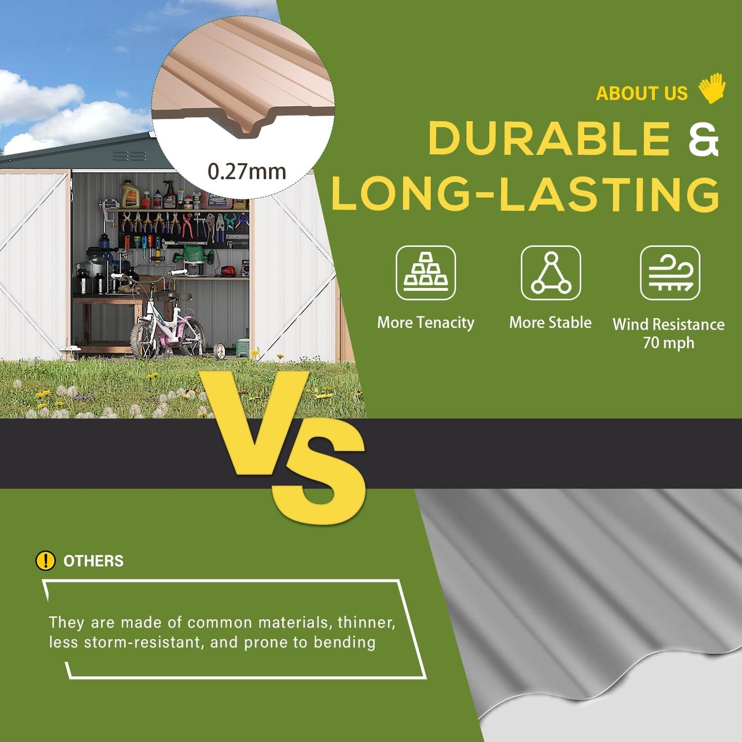 U-MAX 8' x 10' Metal Storage Shed for Outdoor, Yard Steel Shed with Design of Lockable Doors, Utility and Tool Storage for Patio, Garden, Backyard, Outside use