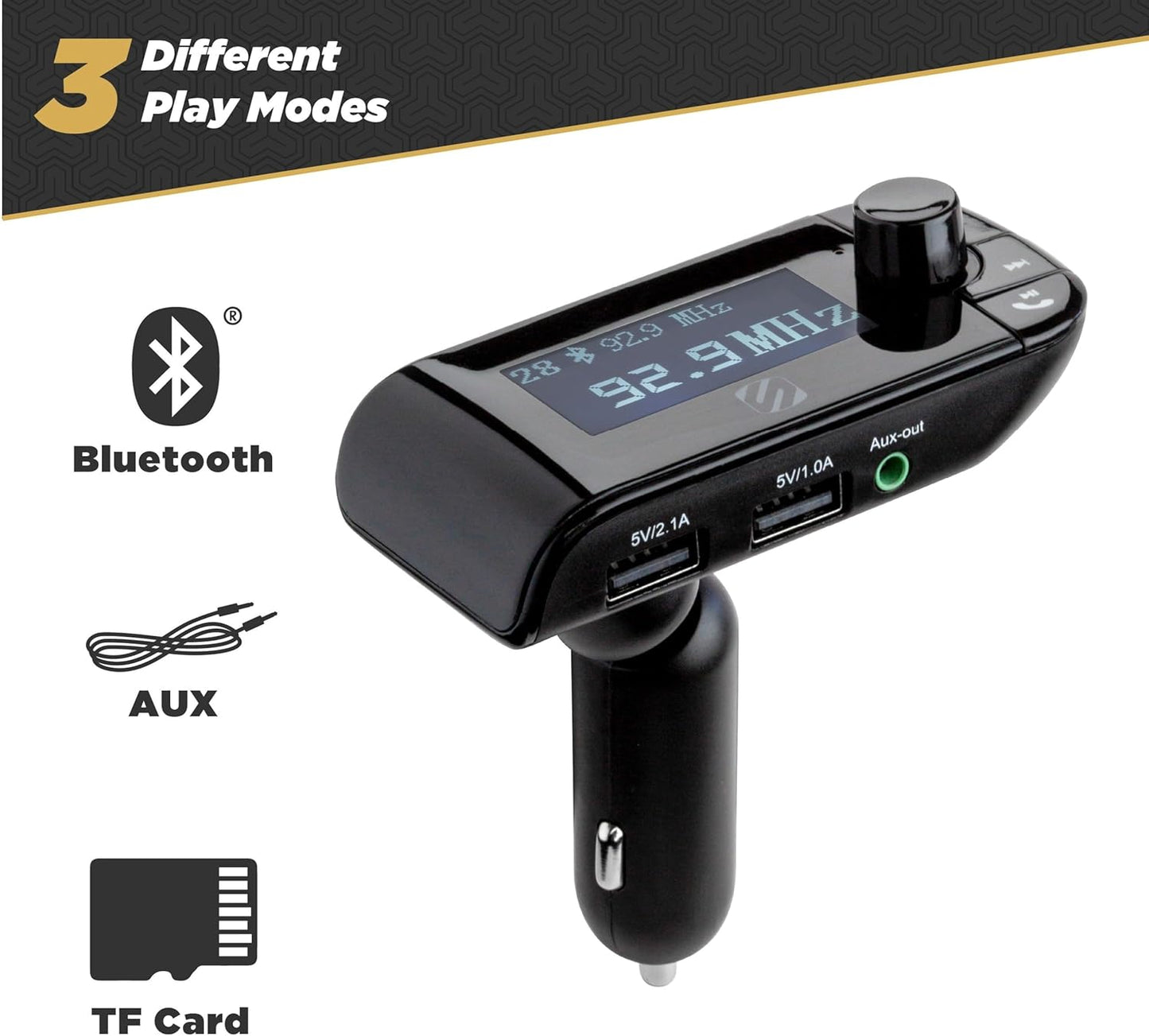 Scosche SBTFM2-XCES0 Select Bluetooth 5.0 FM Transmitter w/ Dual USB Charger Ports, LCD Screen & Aux Port, Wireless Radio Bluetooth Audio Adapter, Hands-Free Car Kit for Phone Calls & MP3 Music Player