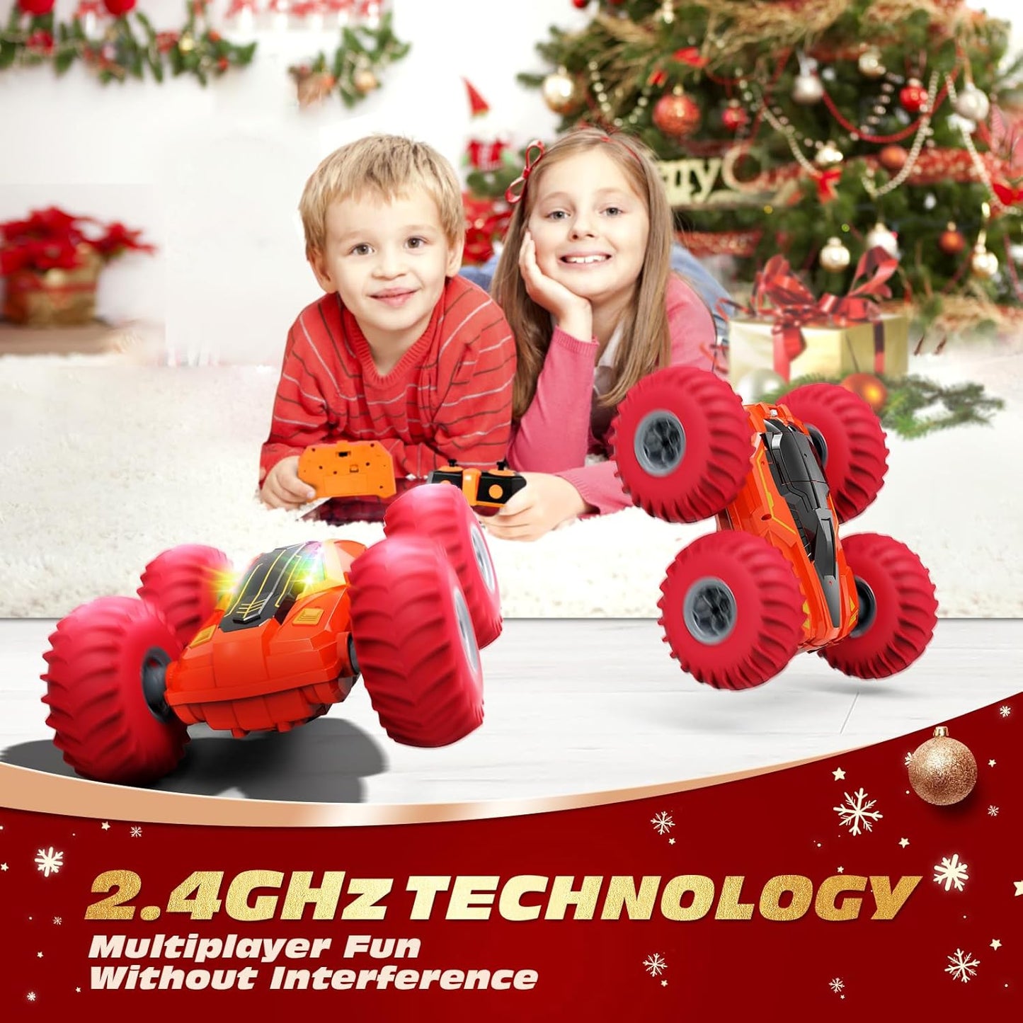 Tecnock Large Remote Control Car for Kids, 1:14 Bigger Size RC Stunt Car with Inflatable Tires, 2.4GHz RC Cars with 40-Min Playtime, Double Sided 360° Rotates and Flips, Toys Gift for Boys and Girls