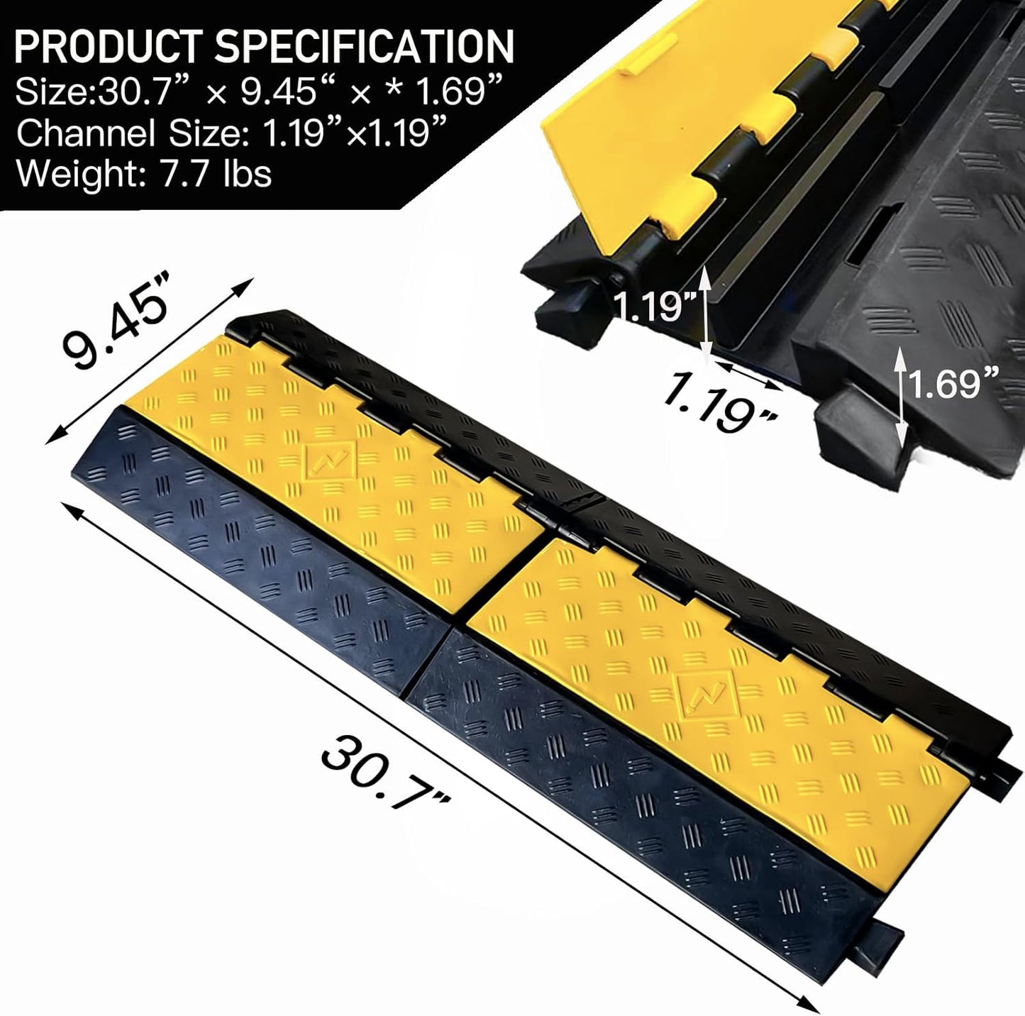 Foldable 2 Channel Rubber Cable Protector, 22000Lbs Load Capacity Wire Hose Pipe Hider Protective Ramp, Driveway Traffic Speed Bump for Asphalt Concrete Gravel Driveway Indoor Outdoor (1PACK)