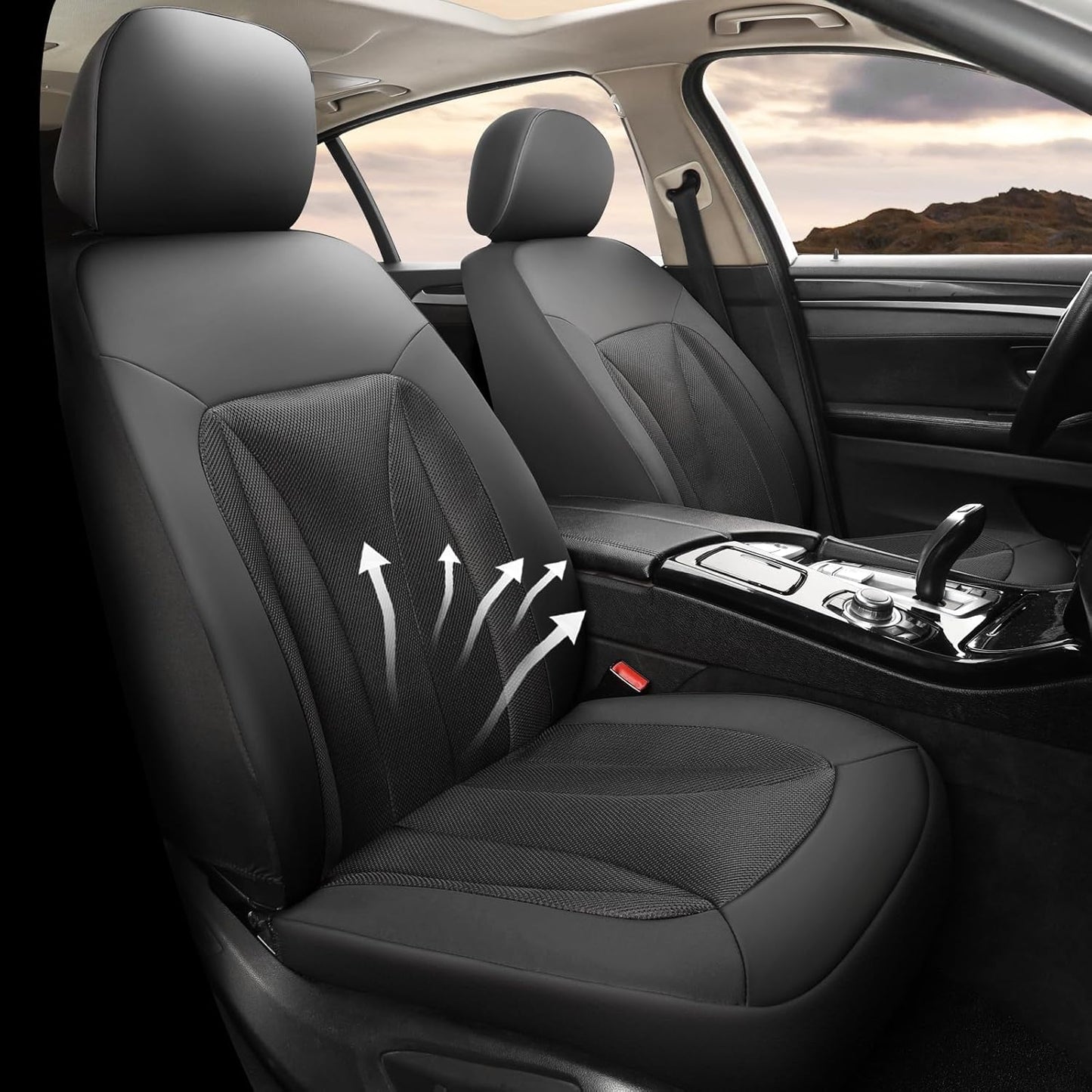 GIANT PANDA 2 Front Leather Car Seat Cover for Hyundai,3D Air Cool Mesh Thick Seat Covers Custom Fit Hyundai Sonata Elantra Santa Fe Tucson Accent Kona Palisade Genesis Venue Ioniq (Black)