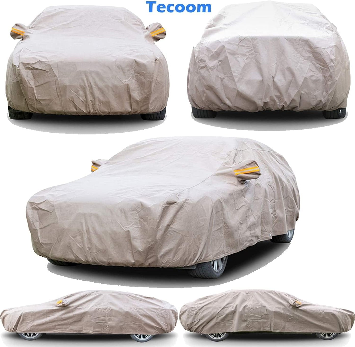 Tecoom Thick Shell Car Cover Super Breathable-Waterproof Windproof Snow Sun Rain UV Protective Outdoor All Weather Fit 170-190 Inches Length Sedan