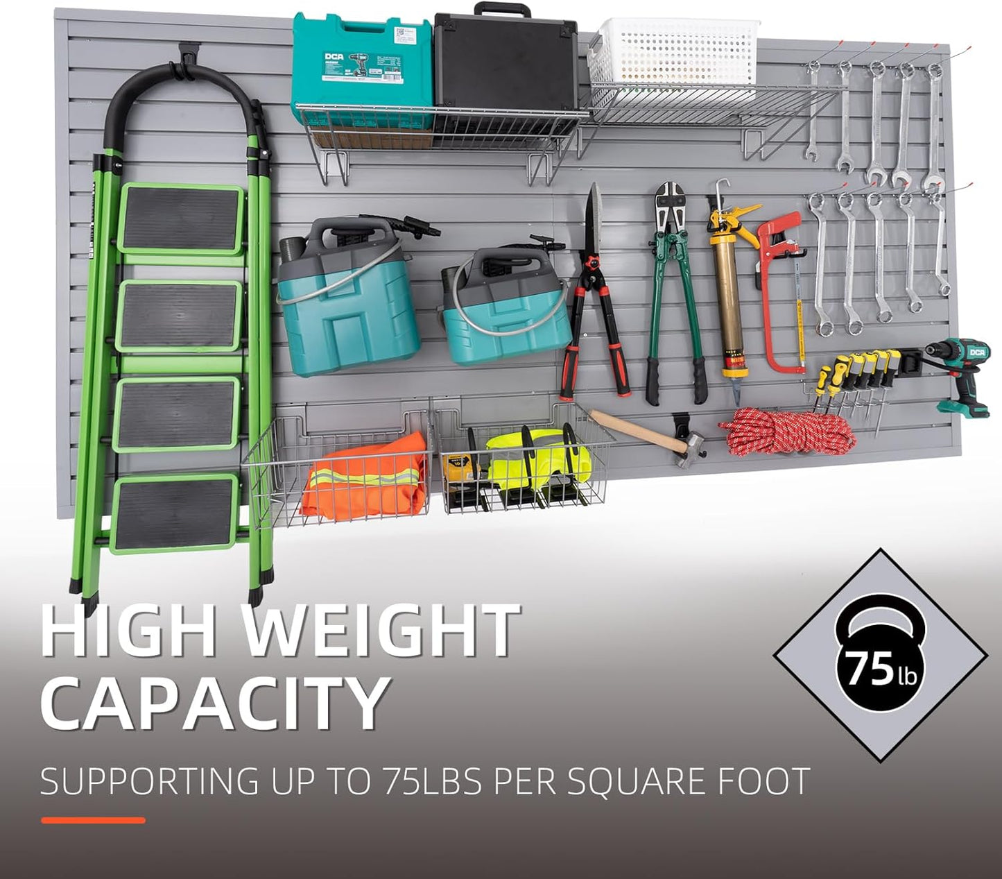 Slat Wall Paneling Garage Wall Organizer, PVC Gray Slatwall Panels 2 Pack 4'x8' Garage Tool Organizer Wall Mount Garden Storage, Slat Board Garage Storage & Organization Products Ladder Bike Rack