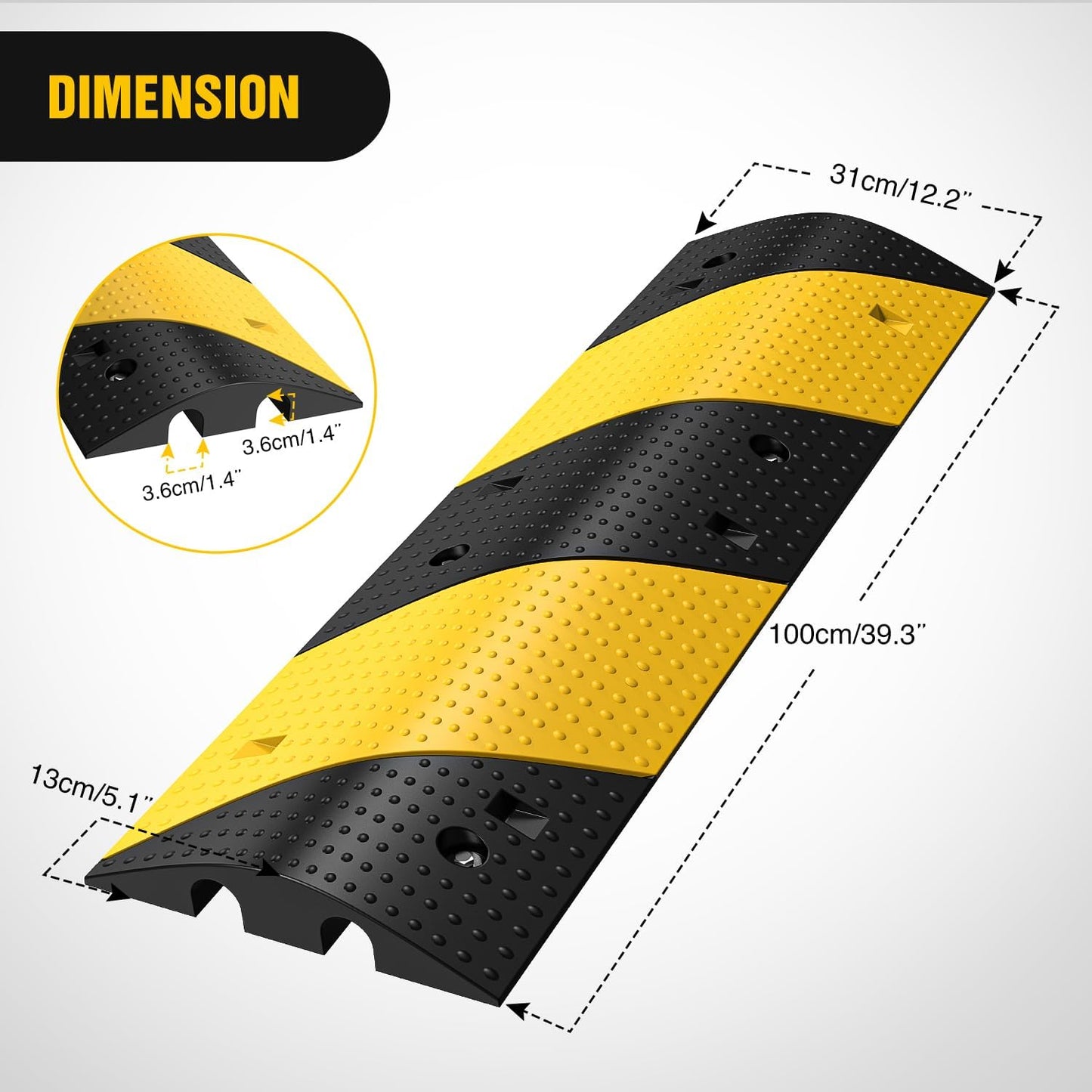 Nilight Rubber Speed Bump, 39.3" Heavy Duty 2 Channel Cable Protector Speed Humps for Garage Gravel Roads Asphalt Concrete, 19000 lbs Load Capacity, 2-Pack