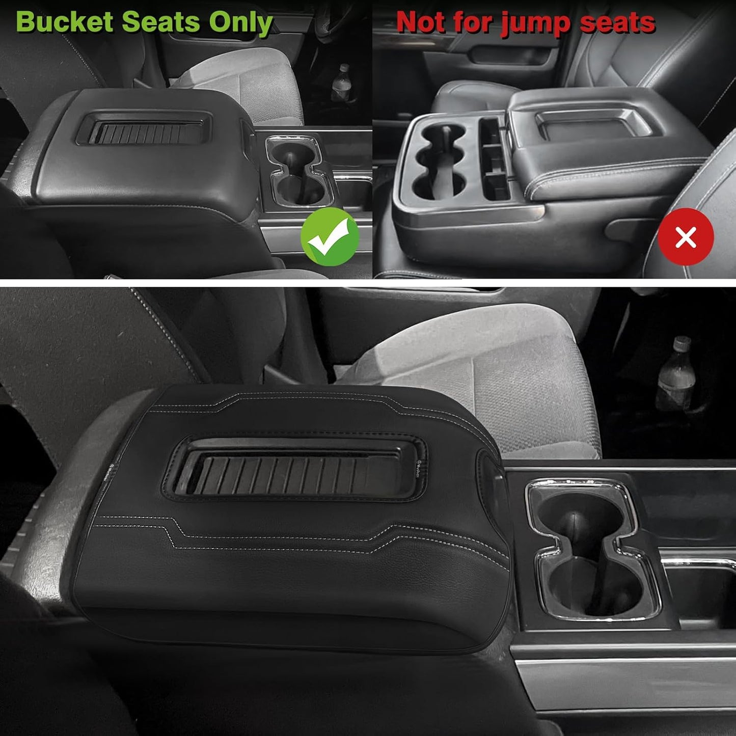 Muslogy Center Console Armrest Cover Compatible with Chevy Silverado & GMC Sierra 1500 2500 3500 2014-2018 Comfort Armrest Pad Arm Rest Cushion Vegan Leather Protector Regular Thick(Bucket Seat ONLY)