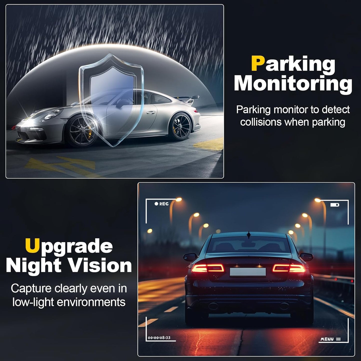 Dash Camera, 4K/1080p Dash Camera Front and Rear, Built-in 5GWiFi, Dash Cam with 64GB SD Card, Full HD 2.0” IPS Screen, for App Control, G-Sensor, Loop Recording, and Parking Mode