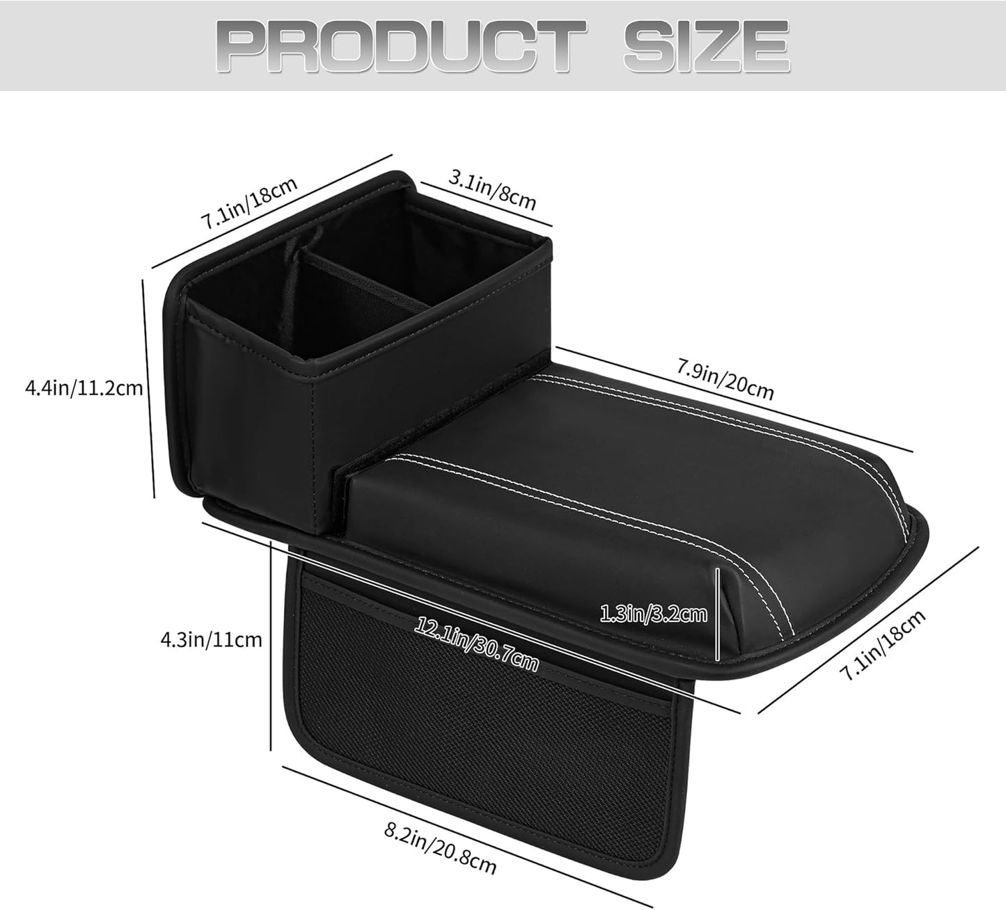 JEYODA Upgraded Car Armrest Cover,Premium Leather Car Armrest Cover Cushion with Storage Holder, Caddy for car (red)