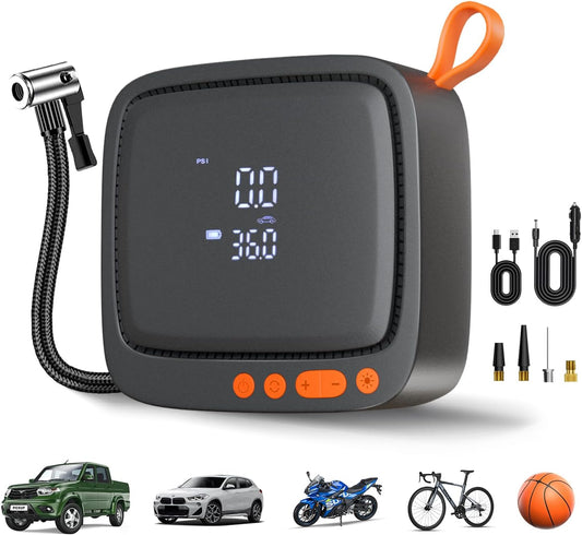 AP22 Tire Inflator Portable Air Compressor, 150 PSI Faster Inflation Cordless Air Pump, Dual Power & Digital LCD Display, Auto Shut-Off, Tire Inflator for Car, Bicycle, Motorcycle, Ball