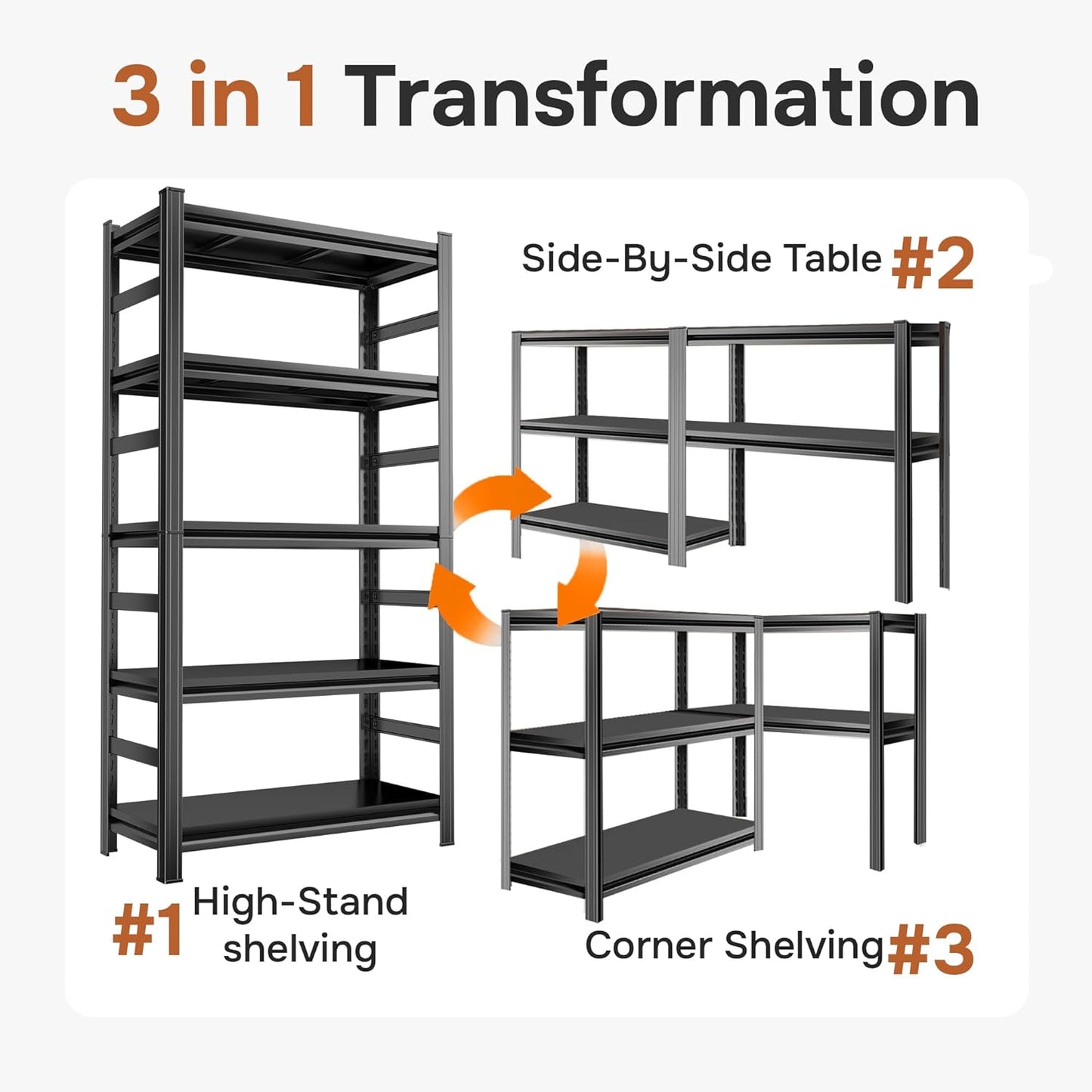 3500 LBS Garage Shelving Heavy Duty 5-Tier Adjustable Storage Shelves Unit,71''H Metal Utility Rack Shelf for Industries, Warehouses, Basement,Black (71.2''H x 35.4''W x 13.8''D)