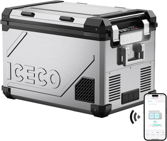 ICECO APL55 Dual Zone Portable Refrigerator Bluetooth Controlled, 55 Liter 12v refrigerator with SECOP Compressor, DC 12/24V, AC 110-240V, for Truck, Car and Home, -4℉~68℉(Silver)