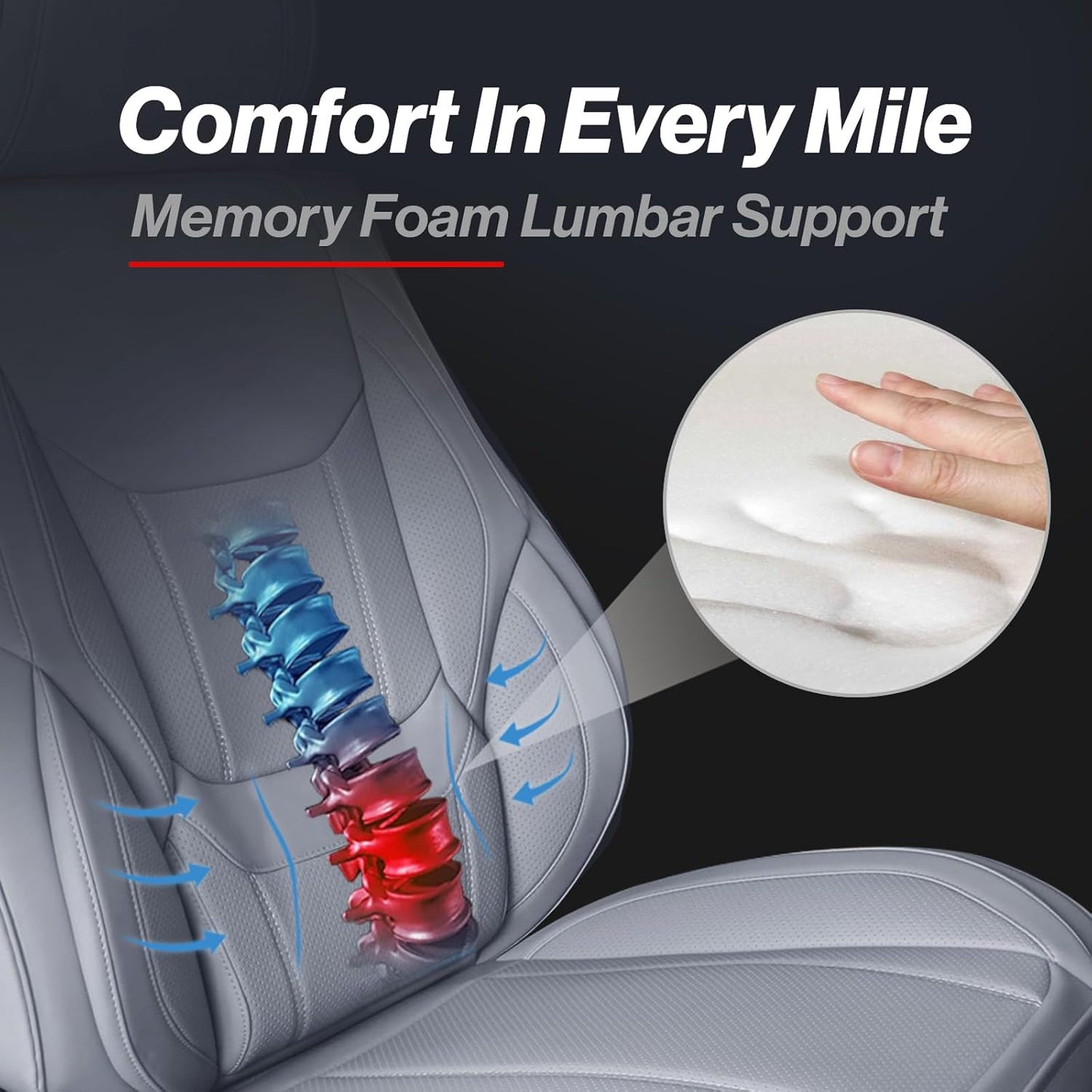 Coverland Custom Car Seat Covers Compatible with Sierra 1500 2500HD, Silverado 1500 - Premium Leather Non-Slip Memory Foam Waterproof Interior Protector Full Set-Gray [See Size Chart-Size X108]