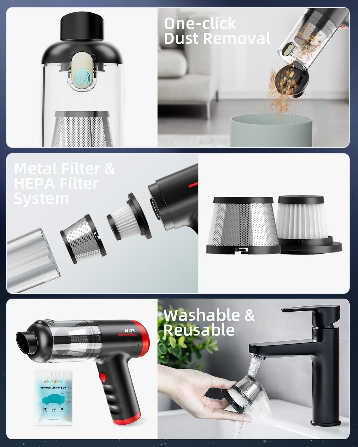 2-in-1 Car Vacuum&Air Duster,80W/16kpa/12KRPM/30 Mins,High Powerful Dust Cleaner Portable Cordless Vacuum Pro,Compressed Air Blower,Lightweight Rechargeable Handheld Mini Vacuum for Car/Home/Office