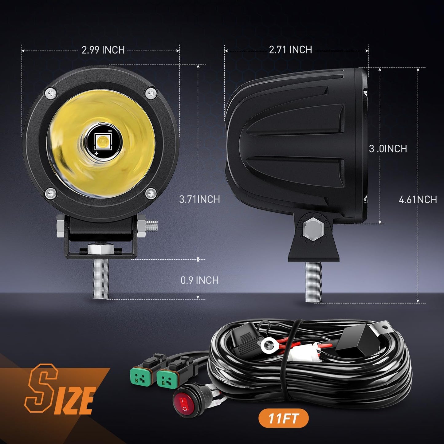 Nilight LED Light Pods 2 PCS 3" Spot Round Offroad Driving Auxiliary Fog Lights 1065LM Built-in EMC w/18AWG DT Wiring Harness Kit for Motorcycle SUV ATV Truck Boat