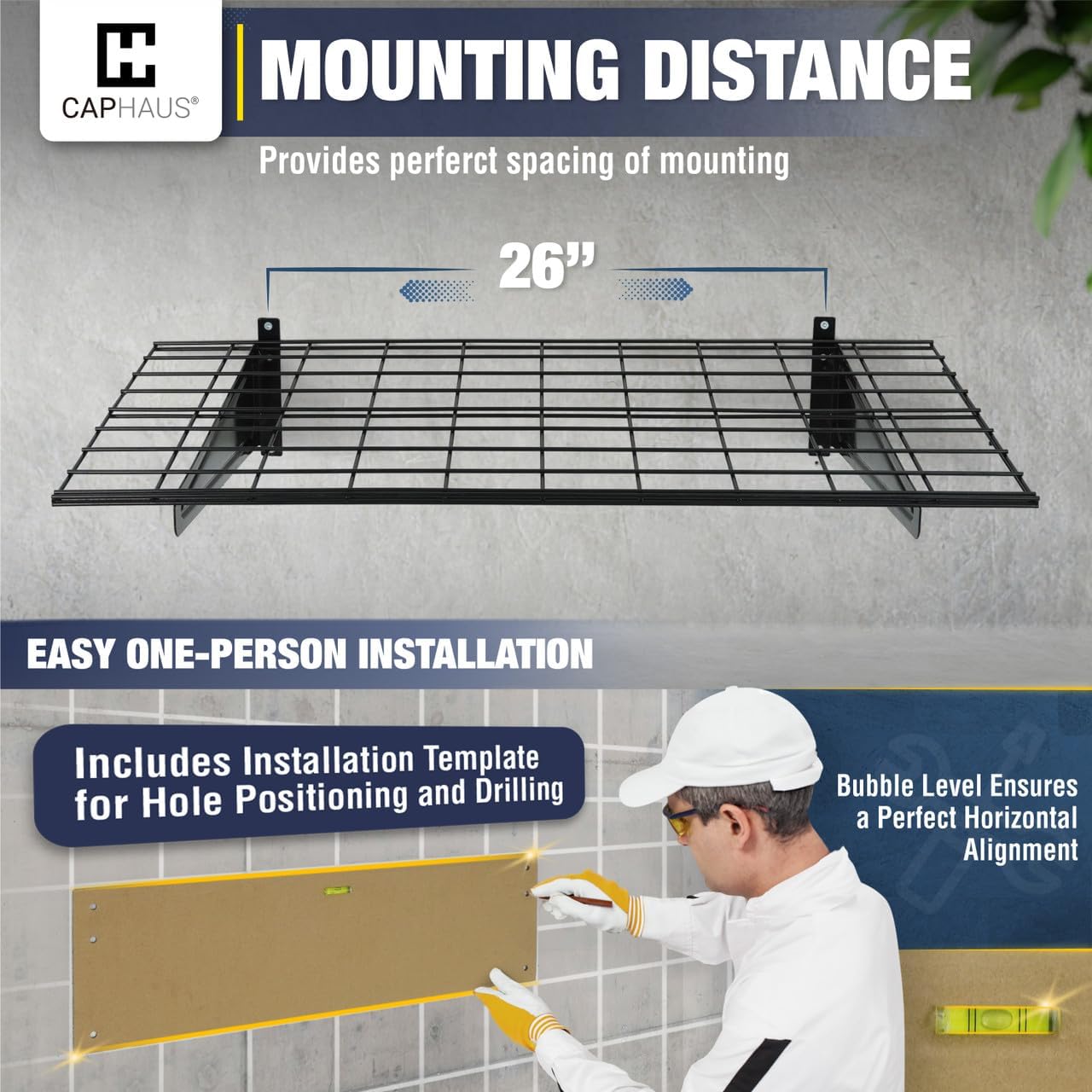 CAPHAUS 2-Pack Garage Shelving Wall Mounted 36x18 Inch, Heavy Duty Metal Wall Shelves with 4 Bike Hooks, 500lbs Capacity Storage Rack for Garage Organization System, Black