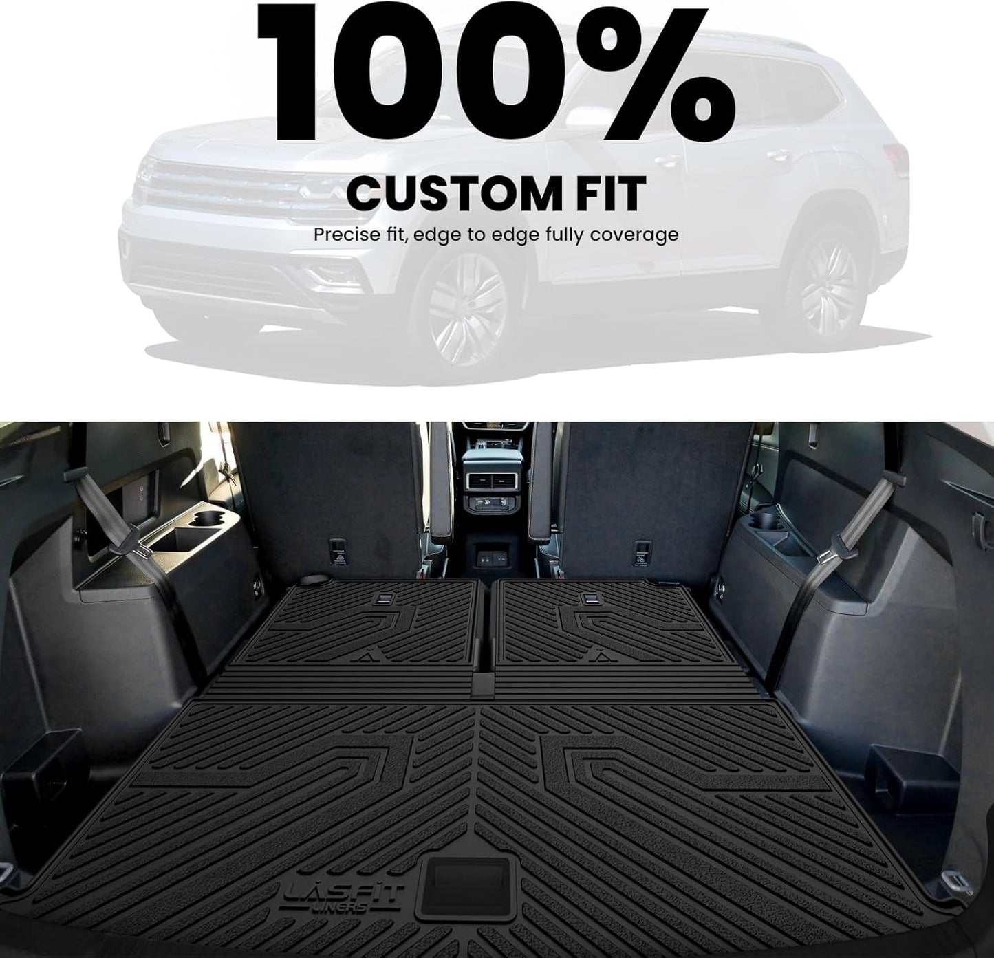 LASFIT Backrest Mat & Cargo Mat for Volkswagen VW Atlas 2025-2018, 2nd Row Bench seat, All Weather TPE Custom Fit Trunk Liners for VW Atlas Accessories Seatback Mats, Black, Easy to Clean