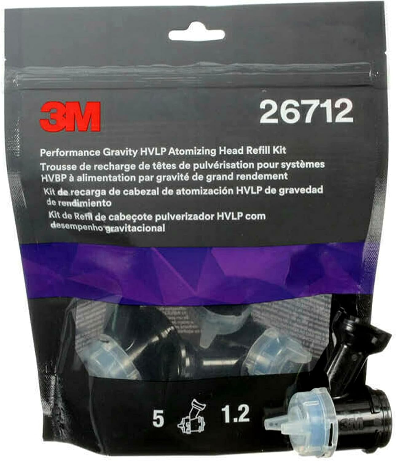3M Performance Gravity HVLP Atomizing Head Refill Kit, 26712, Size 1.2, Blue, for use with Performance Spray Gun and PPS 2.0 Paint Cups, 5 Pack