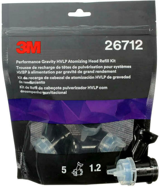 3M Performance Gravity HVLP Atomizing Head Refill Kit, 26712, Size 1.2, Blue, for use with Performance Spray Gun and PPS 2.0 Paint Cups, 5 Pack