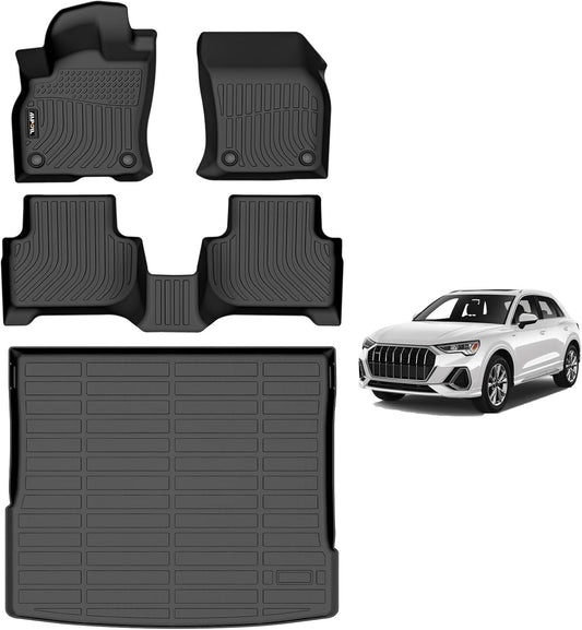 AIPOIL® Floor Mats & Cargo Liner Set for 2019-2025 Audi Q3 All Weather Protection TPE Anti-Slip Automotive Full Set Custom Car Mats Accessories - Black