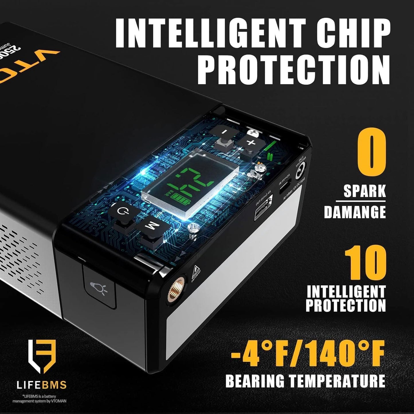 VTOMAN X1 Jump Starter with Air Compressor, Car Battery Jumper Starter (2500A, Up to 8.5L Gas/6L Diesel Engine) with 150PSI Auto Tire Inflator, 12V Portable Booster Pack, Lithium Jump Box Charger-Gray