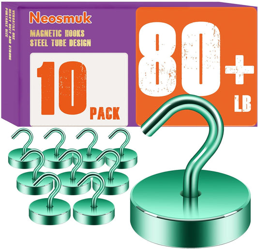 Neosmuk Magnetic Hooks, Cruise Ship Essentials, 80lb+ Heavy Duty Magnetic Hooks for Cruise Cabins, Refrigerator, Grill, Hanging, and Travel | Extra Strong Must-Haves Magnet Hook,Green